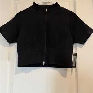 Black Short Sleeve Zip-Up Sport Top